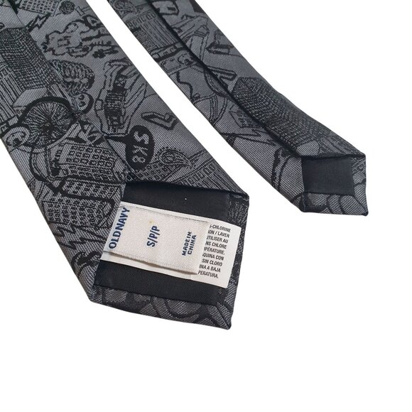 Old Navy Boy Junior Slim Graphic Tie Gray Black 2.5 Inches Wide Child Gift Gamer - Picture 5 of 5